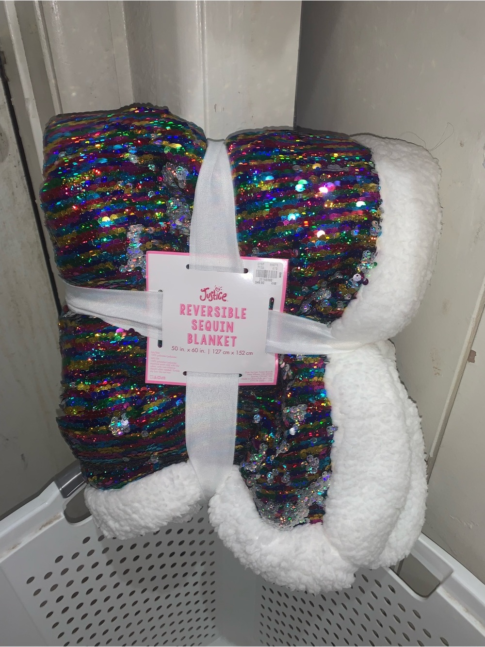 Justice Rainbow Sequin Reversible Blanket with White Sherpa